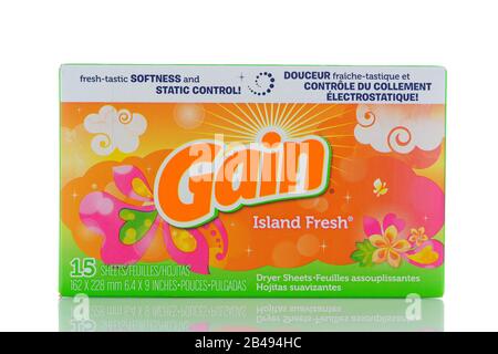 Irvine, CALIF - 12 SETTEMBRE 2018: Gain Island Fresh Dryer Sheets from Proctor and Gamble. Foto Stock