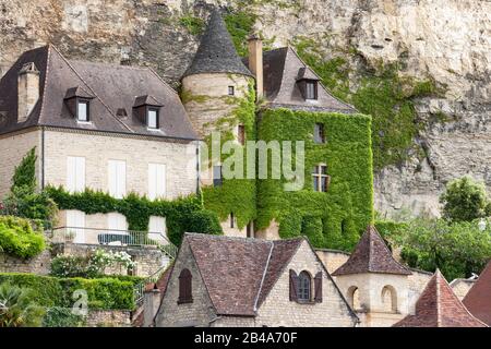 La Roque Gageac ivey coperto medievale edificio Francia Foto Stock