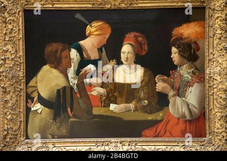 Francia, Parigi, zona dichiarata Patrimonio dell'Umanità dall'UNESCO, museo del Louvre, il Cheat con l'asso dei Diamanti di Georges de la Tour (1635-1638) Foto Stock