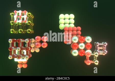 Stile astratto inter-bloccato molecola di sfera, per pagina web, disegno grafico, texture, sfondo. Rendering 3D. Foto Stock