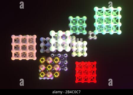 Stile astratto inter-bloccato molecola di sfera, per pagina web, disegno grafico, texture, sfondo. Rendering 3D. Foto Stock