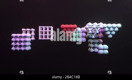 Stile astratto inter-bloccato molecola di sfera, per pagina web, disegno grafico, texture, sfondo. Rendering 3D. Foto Stock