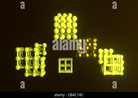 Stile astratto inter-bloccato molecola di sfera, per pagina web, disegno grafico, texture, sfondo. Rendering 3D. Foto Stock