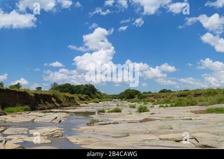 Fiume in Masai Mara savannah, il Masai Mara riserva nazionale, Kenya, Africa Foto Stock