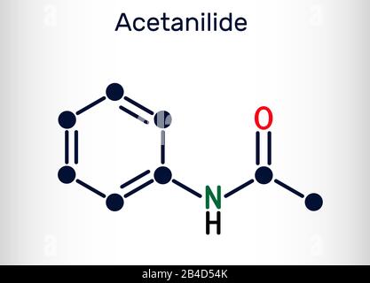 Acetanilide, C8H9NO, molecola di farmaco. Ha proprietà analgesiche e riducenti la febbre. Formula chimica strutturale. Illustrazione del vettore Illustrazione Vettoriale