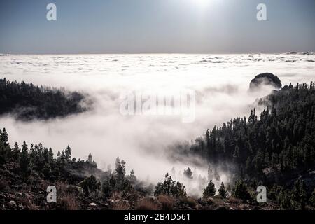 Scenico paesaggio naturale con montagne e nuvole - orizzonte linea e cielo sopra gli alberi e le nuvole - avventura e trekking concetto per un viaggio alternativo esperienza Foto Stock