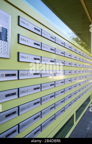 Europa, Paesi Bassi, Groningen: Molte caselle di posta di fronte a un appartamento studentesco Foto Stock