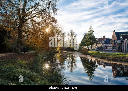 Europa, Paesi Bassi, Groningen: Vista dal parco Noorderplantsoen alle case sull'altra banca Foto Stock