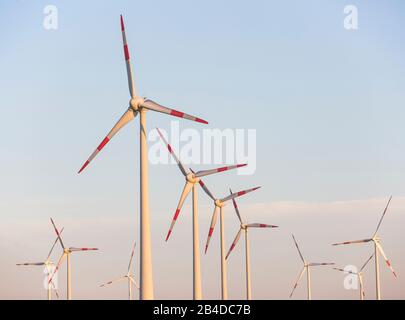 Le turbine eoliche nella luce della sera Foto Stock