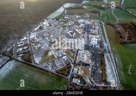 Vista aerea, stazione di compressione, trasporto di gas Open Grid Europe, Ehringhausen, Werne, Renania Settentrionale-Vestfalia, Germania Foto Stock