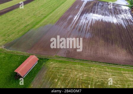 Campi allagati dopo forti piogge, Baviera, Germania, Europa Foto Stock