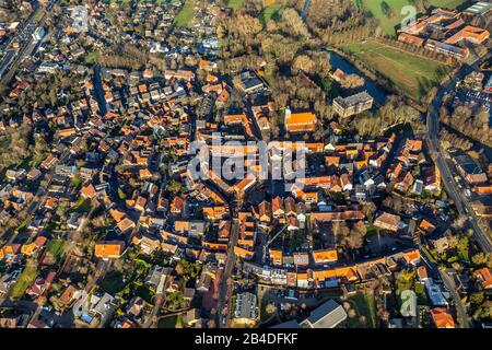 Veduta aerea, città vecchia e castello di acqua Casa Steinfurt, Drensteinfurt, Münsterland, Renania Settentrionale-Vestfalia, Germania Foto Stock