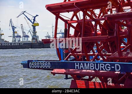 Europa, Germania, città anseatica di Amburgo, porto, Elbe, cantieri navali, pagaia a pale, vista sui cantieri navali, gru dei cantieri navali Foto Stock