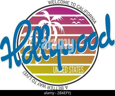 design a emblema lineare hollywood, california per t-shirt e adesivi Illustrazione Vettoriale