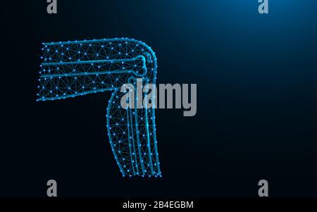 Gamba composta da punti e linee su sfondo blu scuro, ginocchio Piegato, immagine vettoriale poligonale mesh a reticolo di anatomia Illustrazione Vettoriale