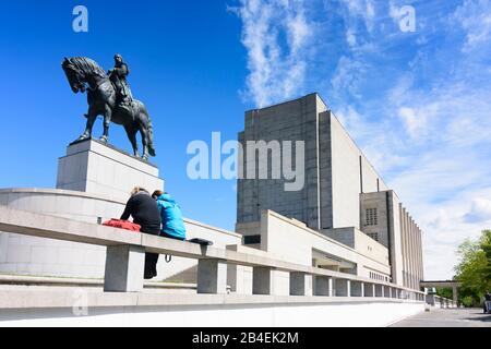 Praha, Monumento Nazionale a Vitkov, terza statua equestre in bronzo più grande del mondo di jan Zizka a Praha, Prag, Praga, ceco Foto Stock