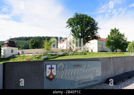 Alland, ex castello Schloss Mayerling, oggi Karmel St. Josef, chiesa a Wienerwald, Bosco di Vienna, Niederösterreich, Bassa Austria, Austria Foto Stock