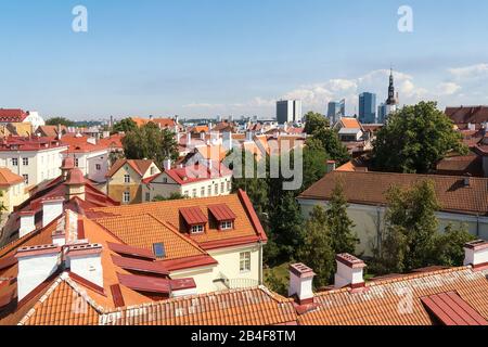 Estonia, Tallinn, vista dalle mura della città alla città vecchia Foto Stock