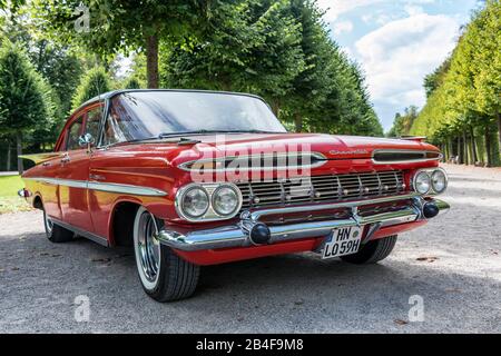 Schwetzingen, Baden-Württemberg, Germania, Chevrolet, Bel Air, costruito nel 1958, Concours d'Elégance nel parco del castello Foto Stock