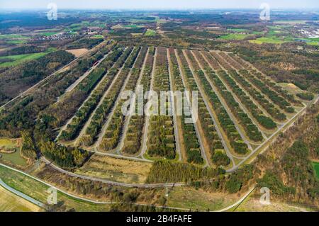 Veduta aerea del deposito di munizioni Centro di approvvigionamento Di Munizioni a ovest della Bundeswehr, ex munizioni dell'esercito Wulfen Munizioni Muna a Dorsten nella zona della Ruhr nello Stato federale del Nord Reno-Westfalia, Germania Foto Stock