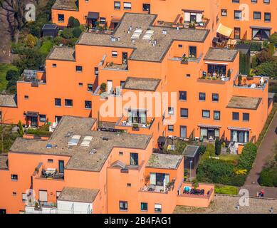 Veduta aerea delle Città Delle Pinne, Finnenstadt su Napoleonsweg con ampie terrazze a Dorsten nella zona della Ruhr nello stato della Renania Settentrionale-Vestfalia, Germania Foto Stock