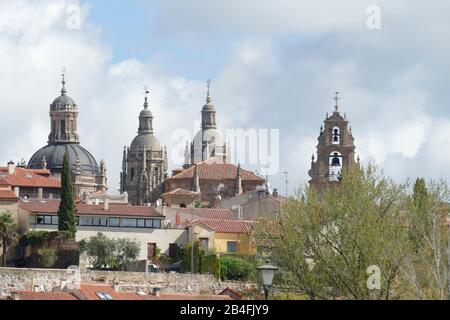Torri della chiesa di Clerecía e campanile universitario, Salamanca, Castilla y Leon, Castiglia-Leon, Spagna, Europa Foto Stock