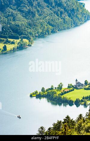 Lago Grundlsee, Storica Nave Passeggeri 'Rudolf', Villa Roth (Schloss Grundlsee) A Ausseerland-Salzkammergut, Steiermark, Stiria, Austria Foto Stock