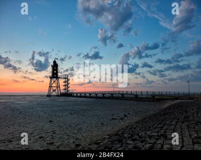 Faro Oberersverand, Oberersverand, Dorum Neufeld, Dorum, Wurster North Sea Coast, Cuxhaven Distretto, Bassa Sassonia, Germania Foto Stock