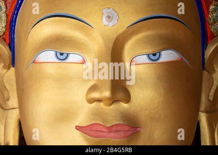 Statua del Buddha, Maitreya, monastero di Tikse Yellowstone, Ladakh, jammu e Kashmir, Himalaya indiana, India, Asia Foto Stock