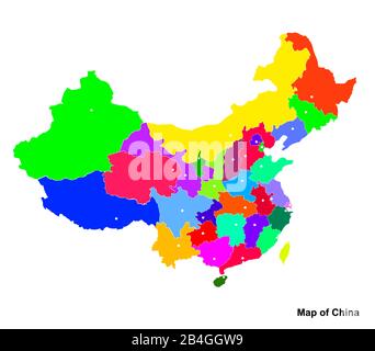 Mappa Luminosa Della Cina. Illustrazione grafica della mappa della Cina su sfondo bianco. Foto Stock