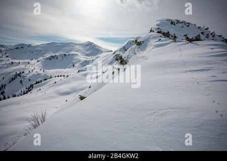 Cime innevate, Planneralm stazione sciistica in inverno, Alpi austriache Foto Stock