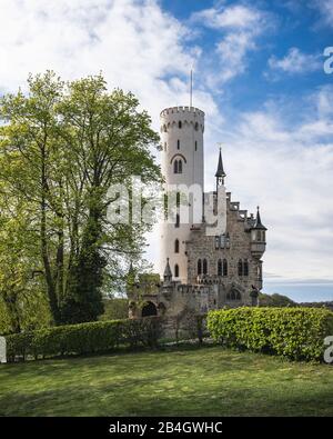 Schloss Lichtenstein, Märchenschloss Württembergs, Reutlingen, Baden-Württemberg, Deutschland, Europa Foto Stock