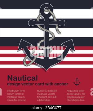 Scheda vettoriale di disegno nautico con ancoraggio marino e corda Illustrazione Vettoriale