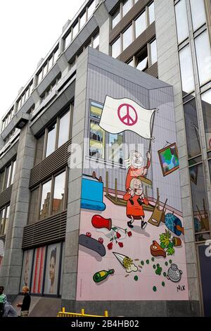 Europa, Belgio, Bruxelles, strada dei fumetti, muro di casa, dipinto, cartone animato, eroi comici Foto Stock