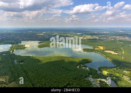 , lago Halterner Stausee, 04.08.2013, vista aerea, Germania, Renania Settentrionale-Vestfalia, Ruhr Area, Haltern am See Foto Stock