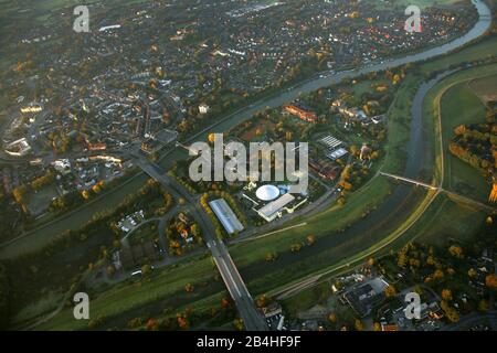 , Maria-Lindenhof di Dorsten a Wesel-Datteln-Kanal e fiume Lippe, 23.07.2009, veduta aerea, Germania, Renania Settentrionale-Vestfalia, Area della Ruhr, Dorsten Foto Stock