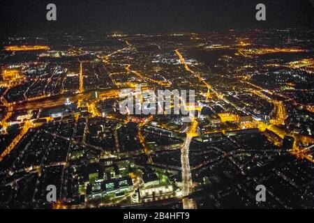 , centro di Dortmund di notte, vista aerea, Germania, Nord Reno-Westfalia, zona della Ruhr, Dortmund Foto Stock