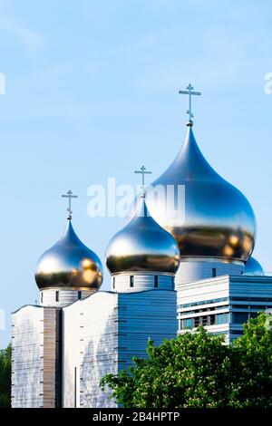 Centre spirituel et culturel ortodosso russo, le cupole di cipolla dorata della Cattedrale Ortodossa Russa, Parigi, Francia, Europa Foto Stock