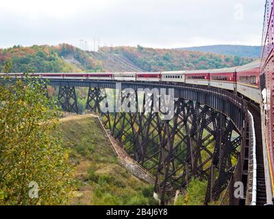 Agawa Canyon "Gruppo dei sette" treno turistico, regione di Algoma, autunno, Kanada, locomotive diesel, foresta Foto Stock