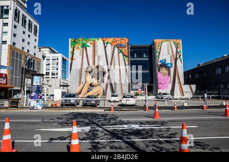 Streetview Manchester Street A Christchurch, Streetart Kids Graffiti Foto Stock