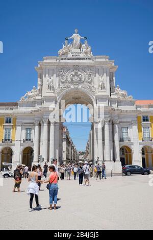 Europa, Portogallo, Lisbona, Baixa, Arco di Trionfo, Arco da Rua Augusta, Praca do Comercio, piazza commerciale Foto Stock