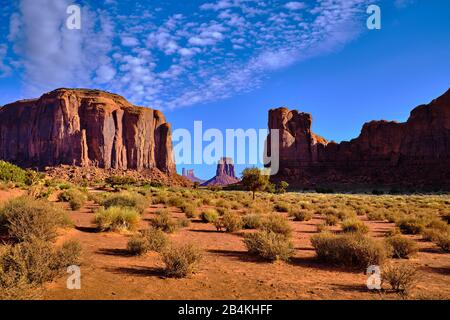 USA, Stati Uniti d'America, Monument Valley, Navajo Reserve, Utah, Colorado Plateau, Mexican Hat, Four Corner Region, Olijato, Three Sisters, Valley Drive Foto Stock