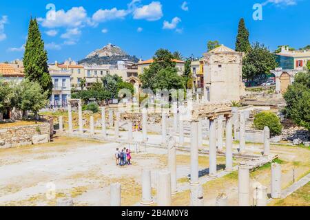 Vista Sopraelevata Dell'Agorà Romana E Della Torre Dei Venti , Atene, Grecia, Europa, Foto Stock