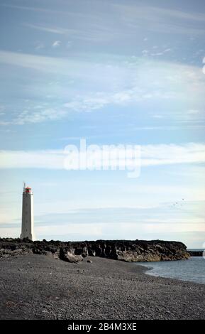 Leuchtturm, Snæfellsjökull-Nationalpark, Strand, Meer, Felsen, Isola Foto Stock