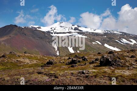 Snæfellsjökull-Nationalpark, Berge, Schnee, Lavafeld, Isola Foto Stock