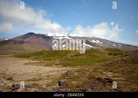 Snæfellsjökull-Nationalpark, Berge, Schnee, Lavafeld, Isola Foto Stock