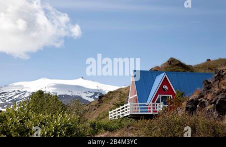 Snæfellsjökull-Nationalpark, Haus, Schnee, Gipfel, Isola Foto Stock