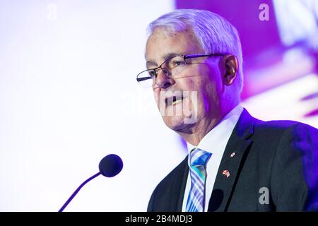 Marc Garneau, Ministro dei Trasporti, Canada, parla al vertice della Camera di Commercio degli Stati Uniti a Washington, D.C. il 5 marzo 2020. Foto Stock