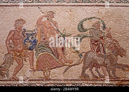 Paphos, Parco Archeologico, Casa di Dioniso, Sala 4, processione trionfale di Dioniso, Cipro, parte greca Foto Stock