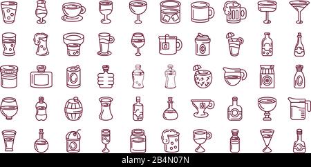 bevande e bevande concetto di icone su sfondo bianco, stile di linea, illustrazione vettoriale Illustrazione Vettoriale